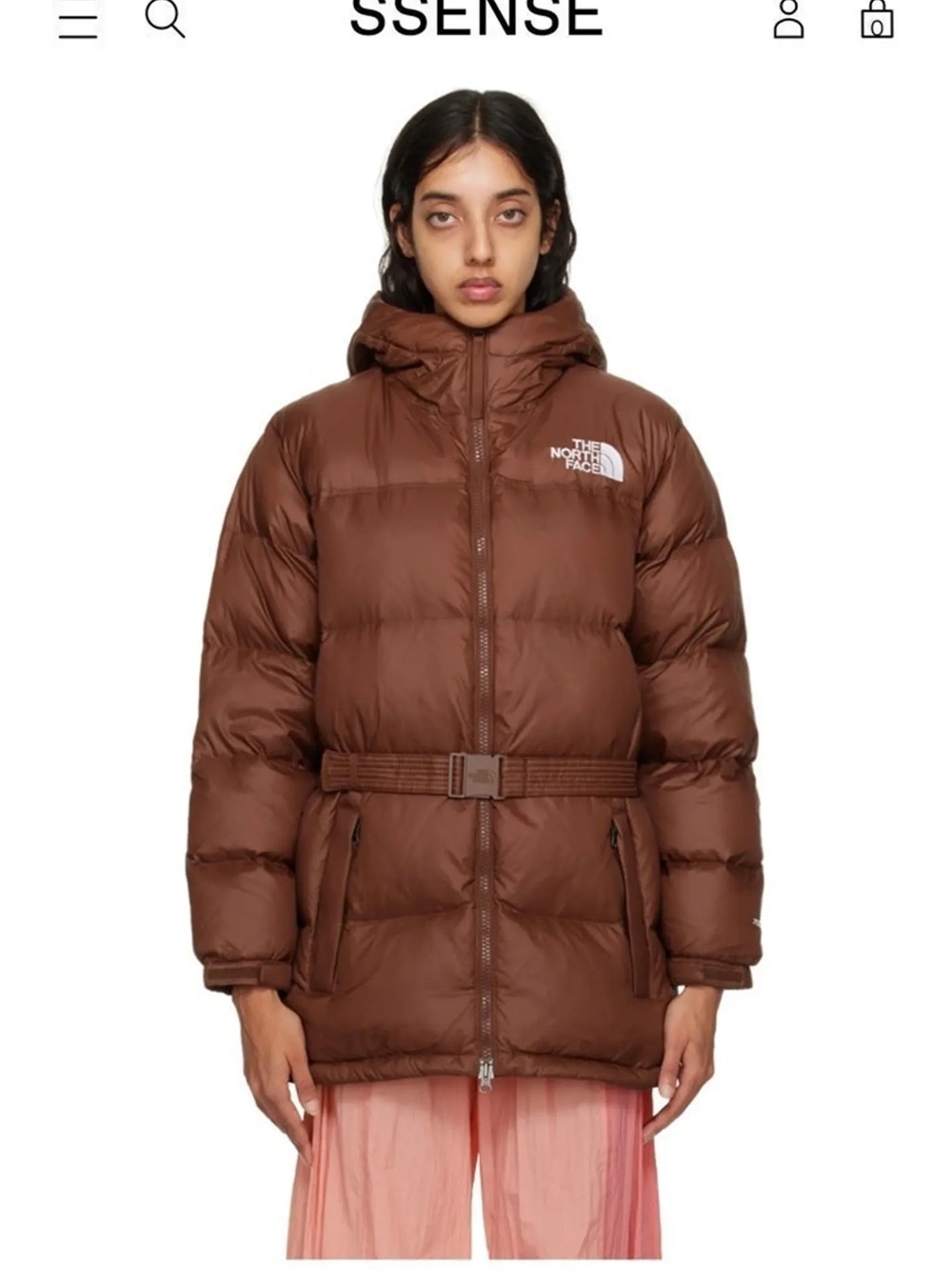 The North Face Brown Hooded Belted Puffer Jacket